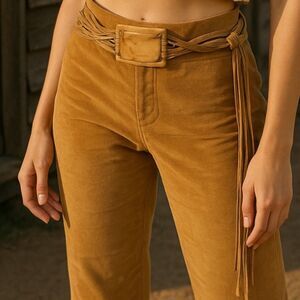 Cache Velvety Corduroy Pants Y2K Boho Western Chic Belted Trousers Women’s 10